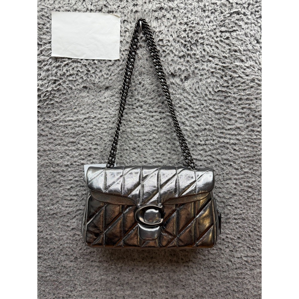 NWD Coach Quilted Metallic Leather Tabby Shoulder Bag 26 Anthracite Black - Picture 2 of 12